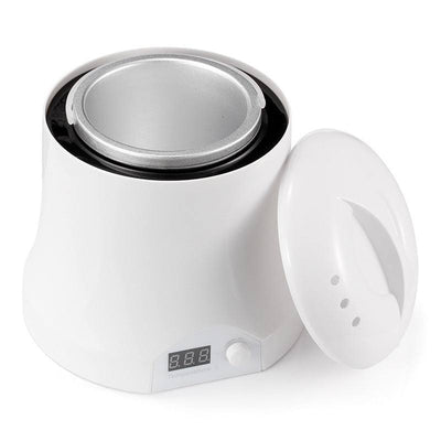 White Beauty Wax Therapy Heater with digital temperature display and removable lid for home hair removal spa use