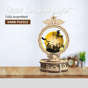 Home Fashion Simple festive carnival light hand puzzle toy on wooden surface with clock and plant background