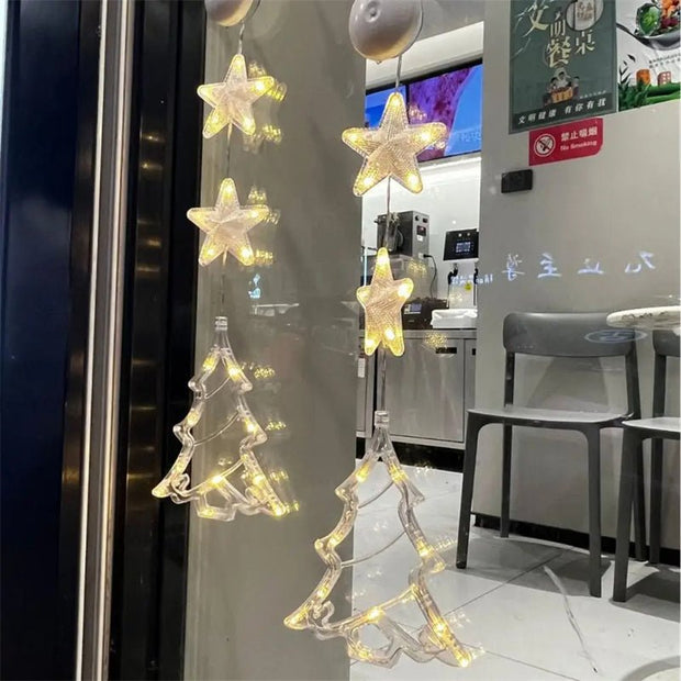 Christmas 3pcs LED Light Star Xmas Tree Hanging Sucker Lamp Window Ornaments Decoration For Home Xmas Navidad New Year Decor Christmas Decorations - My Store