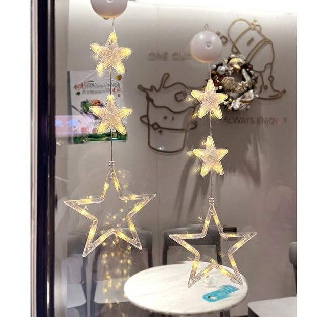 Christmas 3pcs LED Light Star Xmas Tree Hanging Sucker Lamp Window Ornaments Decoration For Home Xmas Navidad New Year Decor Christmas Decorations - My Store