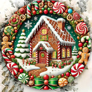 Christmas Candy Gingerbread Man Christmas Tree House Round Wooden Sign Door Plate - My Store