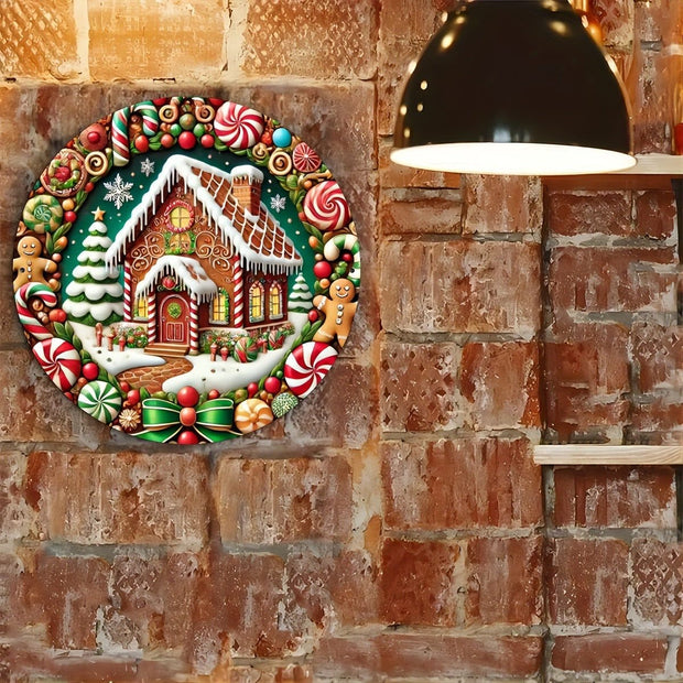 Christmas Candy Gingerbread Man Christmas Tree House Round Wooden Sign Door Plate - My Store