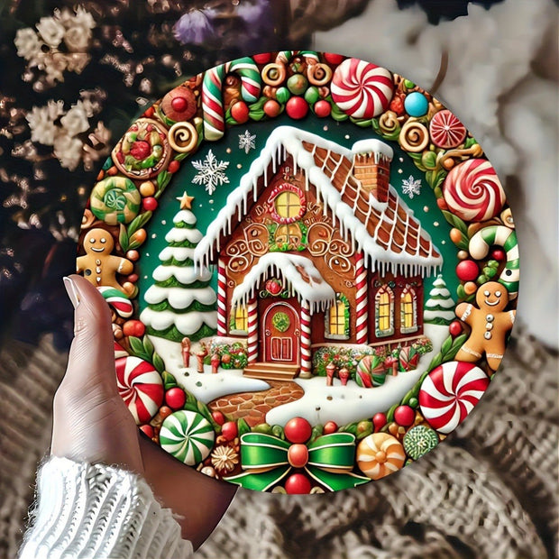 Christmas Candy Gingerbread Man Christmas Tree House Round Wooden Sign Door Plate - My Store