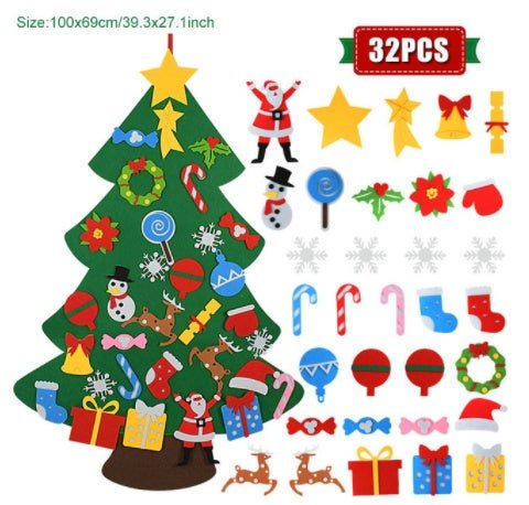 DIY Felt Christmas Tree New Year Toddler Kids Handmade Gift Toys Door Wall Hanging Ornaments Holiday Party Home Decor Set - My Store