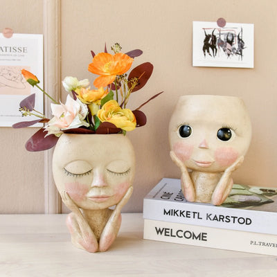 Face Head Design Sculpture Flower Planter Garden Indoor Plant Pot Art Flowerpot - My Store