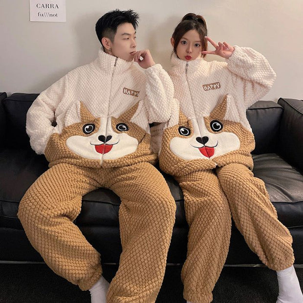 Fashion Casual Embossed Velvet Couple Pajamas - My Store