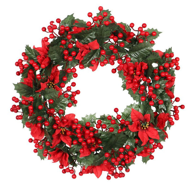 Green Trident Leaves Red Christmas Wreath - My Store