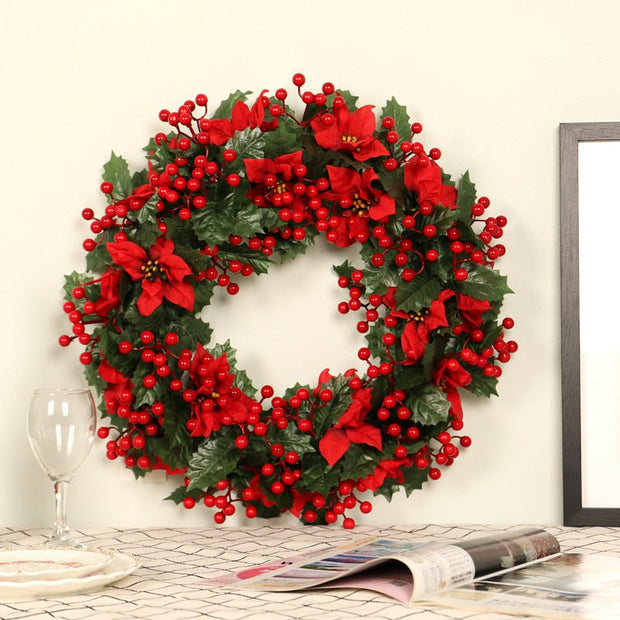 Green Trident Leaves Red Christmas Wreath - My Store