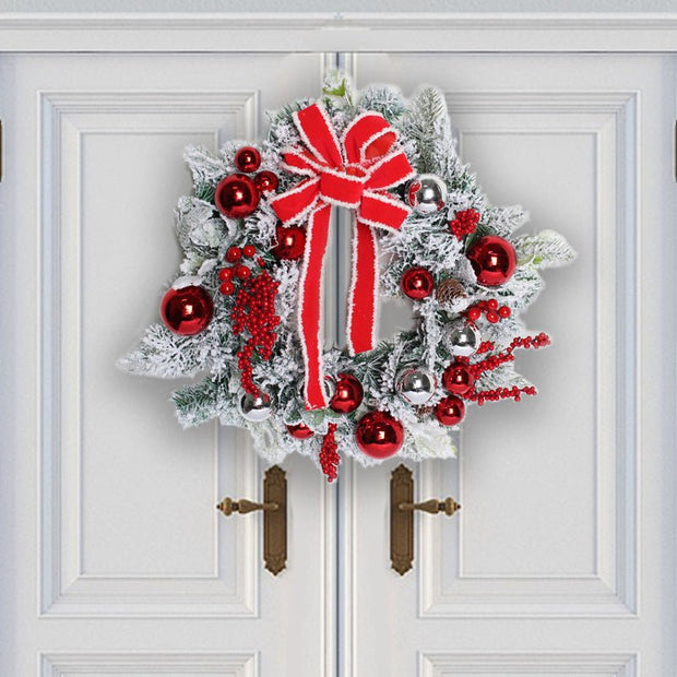 New Flocking Wreath Outdoor Decoration Door Hanging Christmas Wreath Rattan - My Store