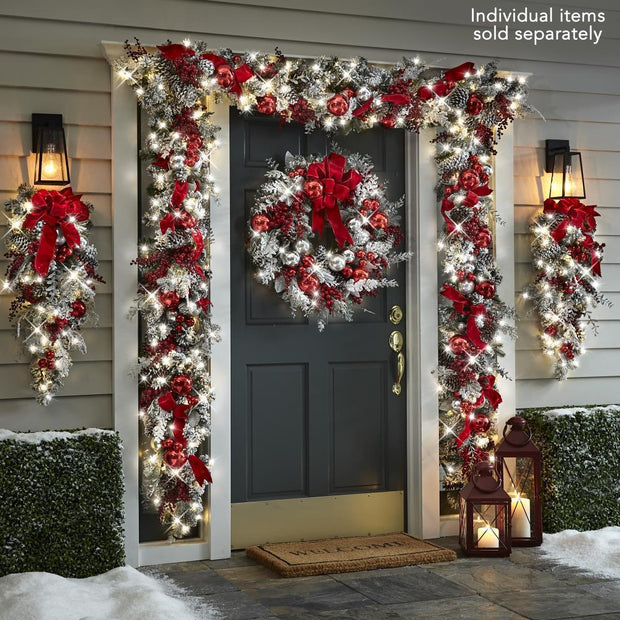 New Flocking Wreath Outdoor Decoration Door Hanging Christmas Wreath Rattan - My Store