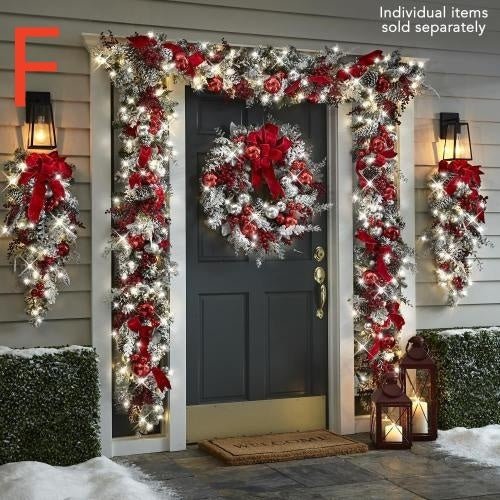 New Flocking Wreath Outdoor Decoration Door Hanging Christmas Wreath Rattan - My Store