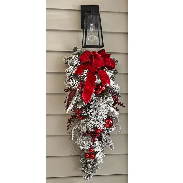 New Flocking Wreath Outdoor Decoration Door Hanging Christmas Wreath Rattan - My Store