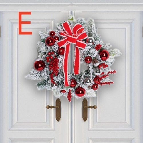 New Flocking Wreath Outdoor Decoration Door Hanging Christmas Wreath Rattan - My Store