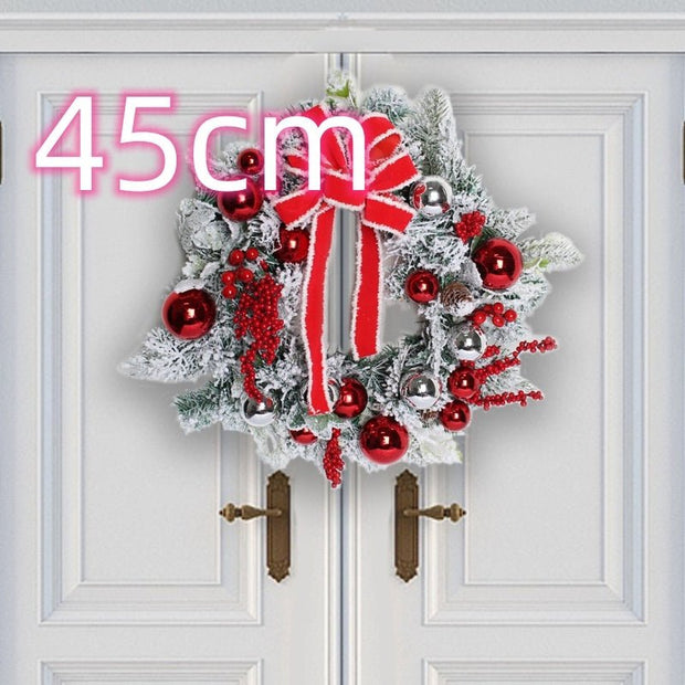 New Flocking Wreath Outdoor Decoration Door Hanging Christmas Wreath Rattan - My Store