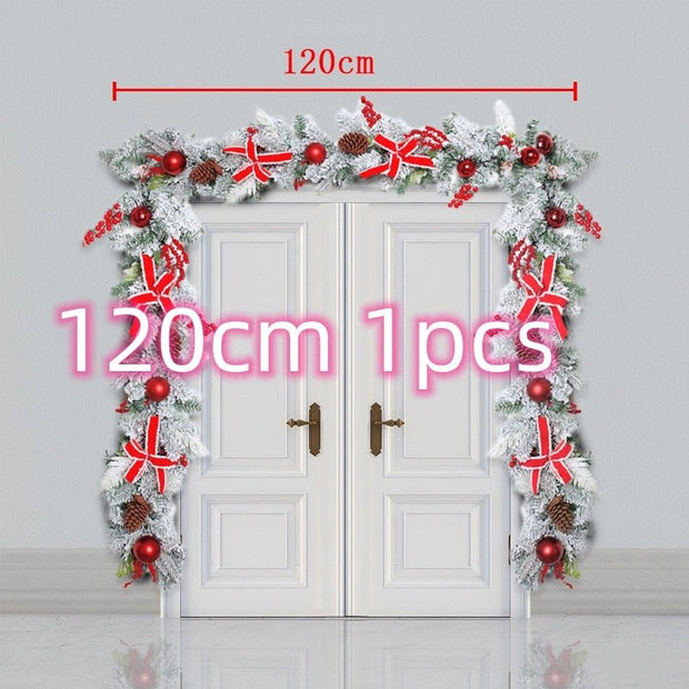 New Flocking Wreath Outdoor Decoration Door Hanging Christmas Wreath Rattan - My Store