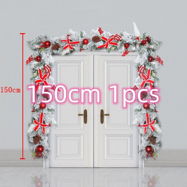 New Flocking Wreath Outdoor Decoration Door Hanging Christmas Wreath Rattan - My Store