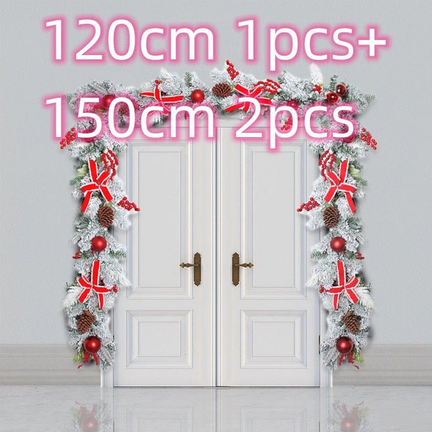 New Flocking Wreath Outdoor Decoration Door Hanging Christmas Wreath Rattan - My Store
